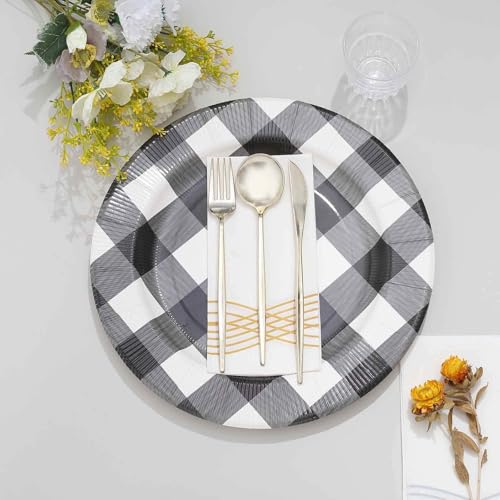10 platos desechables redondos 13 pulg negro y blanco miniatura 6