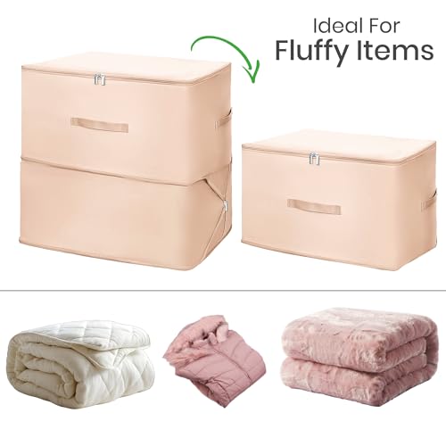 Image of Yellow Weaves Space Saving Self Compression Organizer Bag for Comforters, Blankets, Clothes, Travel, Storage Bag for Wardrobe, No Vacuum Needed, 2 Layer, Large (Pack of 3), Peach