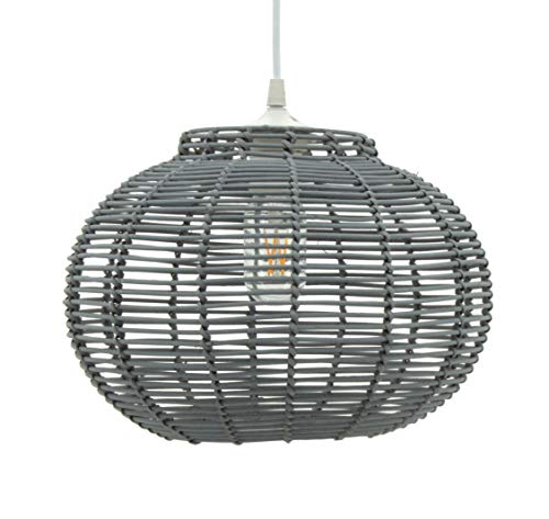 Luminaire Korba gris, suspension rotin, 60 W, gris, ø 30 x H 24 cm