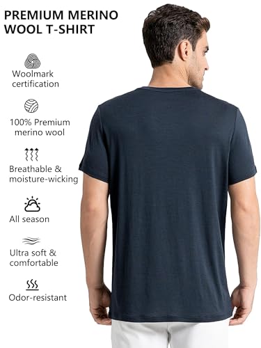 innotree Merino Wool T Shirts for Men - 100% Organic Odor Resistance Merino Wool Undershirt Hiking Travel Base Layer T-Shirt2