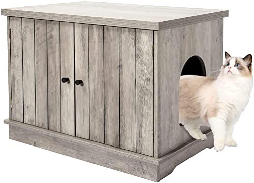 Amyove Cat Litter Box Enclosure, Wooden Cat Washroom with Divider, Wooden Cat House Furniture, Enlarged Cat Litter Cabinet, Pet House End Table for Indoor Living Room Bedroom, Fit Most of Cat