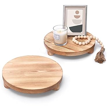 AMAZON - HULISEN Wood Risers for Decor, 10 Inch Round Wooden Pedestal Stand for Indoor Plant Pot Riser, Set of 2 Farmhouse Rustic Decorative Display Tray for Kitchen Counter and Bathroom Table (Natural)