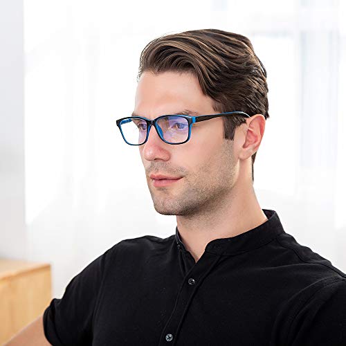 Blue Light Blocking Computer Glasses 2 Pack Anti Eyestrain Unisex(Men/Women) Eyeglasses with Spring Hinges UV Protection Little yellow lens (Twilight and Bule) - Thumbnail 3
