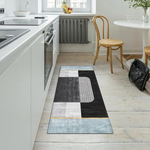 Alfombra larga de pasillo 70x200 cm antideslizante con diseño de retazos gris 5