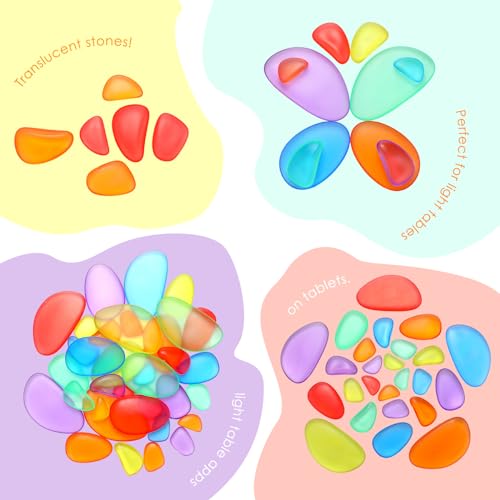 Image of Simgoing 144 Pcs Rainbow Stacking Stones Colorful Pebbles Sorting and Stacking Stones Light Table Accessories Manipulatives Educational Toys for Preschool Kindergarten Montessori Toys, 6 Colors