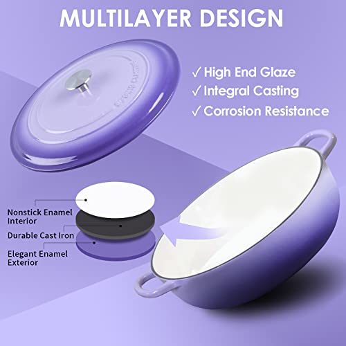 Edging Casting Enameled Cast Iron Dutch Oven Shallow Casserole Braiser With Dual Handle, 3.8-Qt, Purple #TOP3