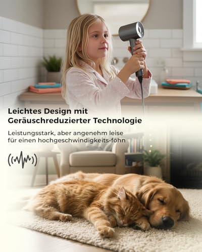 Haartrockner Föhn mit Diffusor, 500M Ionen Fön mit 5 Styling-Aufsätzen für Locken und alle Haartypen, leise, kompakt für Reisen und Geschenk – Ansicht 6