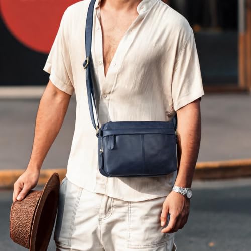 Image of Augus Men's Leather Messenger Bag Shoulder Crossbody Backpack Bags Purse for Women Vintage Anti-Theft Waterproof Casual (Blue)
