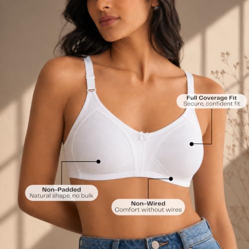 Image of INKURV Seamless Bra for Women Full Coverage | Cotton Hosiery T-Shirt Brassiere - Non Padded Wireless Lift for Everyday Wear| Moulded Cups for Chest Lifting- SAGE