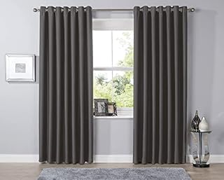 Olivia Rocco Blackout Eyelet Curtains Black Out Thermal Ring Top Curtain Pair Window Treatment Living Room Bedroom, 66" (Width) x 90" (Drop) Charcoal