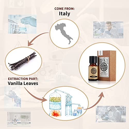 Akarz Vanilla Essential Oil Natural Organic Pure Premium Therapeutic Vanilla Oil For Skin Body Hair Care,Diffuser, Candle,Soap,Making, Diy,Massage Aroma 0.34 Fl Oz (10Ml) #TOP1