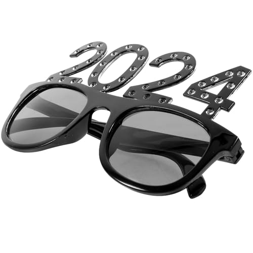 Angoily Lunettes de Fête du Nouvel an 2024 Noires en Plastique Décoratives Accessoire de Costume pour Réveillon Lunettes de Nouvel an Originales pour Soirées et Événements Festifs