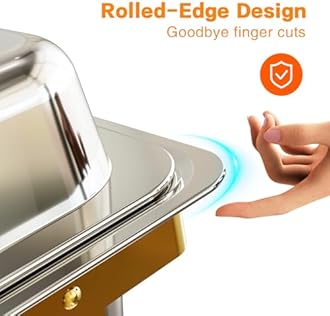 Chafing Dishes for Buffet 4 Pack 7 Pans, 9.5QT [Large Capacity] High-Grade Stainless Steel Food Warmers with Rolled Edge | Easy to Clean [Elegant Gold & Silver] for Buffet, Party, Wedding & Catering