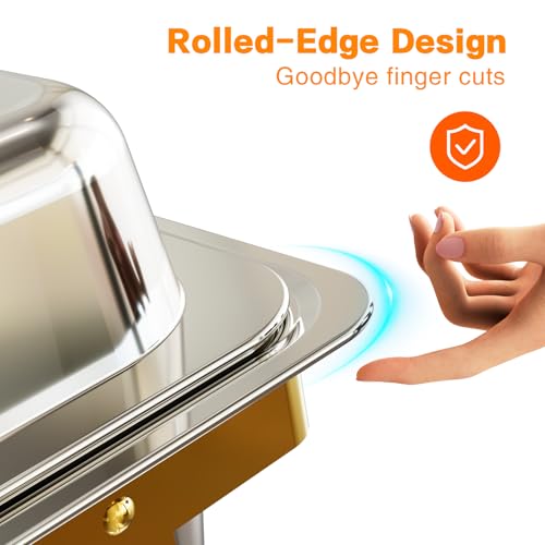 Chafing Dishes for Buffet 4 Pack 7 Pans, 9.5QT [Large Capacity] High-Grade Stainless Steel Food Warmers with Rolled Edge | Easy to Clean [Elegant Gold & Silver] for Buffet, Party, Wedding & Catering