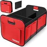 Homeve Trunk Organizer, Car Storage, Reinforced Handles, Collapsible Multi-Compartment, Foldable, Waterproof, Sturdy, 600D Oxford Polyester For Car, SUV, Mini-Van, Red, 2 Compart