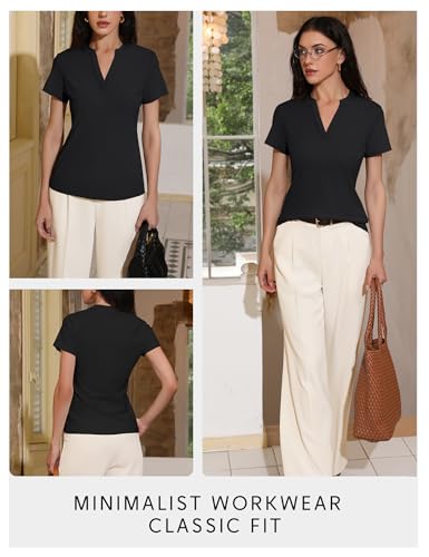 Women's V Neck T-Shirts 2025 Trendy Summer Short Sleeve Casual Tees Slim Fit Basic Tops for Work4
