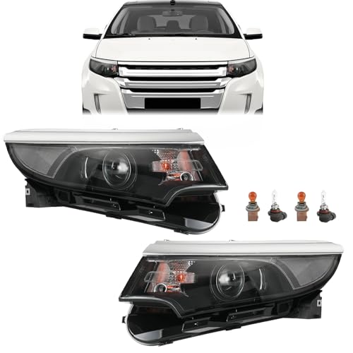 KAMDKI A Pair Black Housing Headlight Assembly Fit for 2011 2012 2013 2014 Ford Edge SE/SEL/Limited Halogen Headlamp Left Driver and Right Passenger Side W/Bulbs BT4Z13008B FO2502291