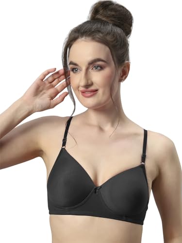 Image of Sonari 007 Wire Free Padded Bra | Medium Padding for Support, Medium Coverage, Soft Cotton Polyester Material, Adjustable Straps with Hook & Eye Closure, Wash Only Black Black