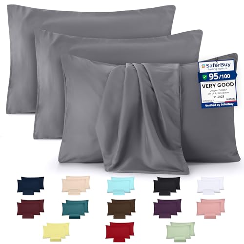 Utopia Bedding - 4 Pack Pillow Cases - OEKO-TEX - Standard Size 50x75 cm - 100% Brushed Microfiber Pillowcases with Envelope Closure, pillows not included - Wrinkle, Fade, & Stain Resistant - Grey