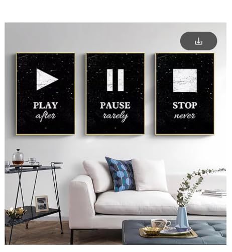 Affiche sur toile noire Start Pause Stop 40x60cm pour salon moderne