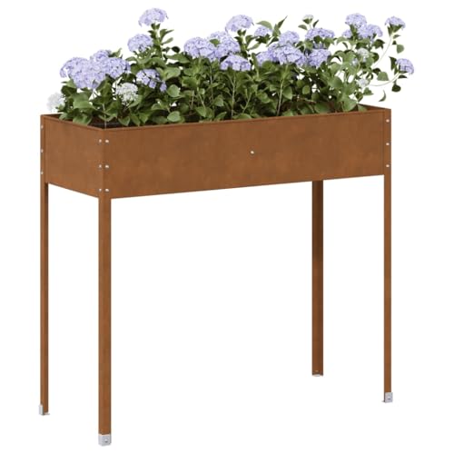 SKTQYQO Fioriera da Giardino in Acciaio Corten 100,5x40,5x90 cm con 1 Tubo di Supporto Interno, Ampia Fioriera per Piante, Erbe Aromatiche e Fiori, Decorazione per Balcone Patio,