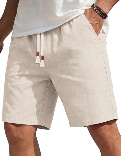 COOFANDY Mens Linen 9 Inch Shorts Casual for Men Summer Beach Vacation Walk Shorts with Pockets