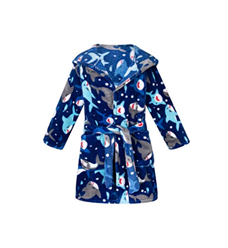 Lodunsyr Bademantel Kinder mit Kapuze für Jungen Mädchen Bademäntel Morgenmantel kuschelig warmen und weichen Pyjamas Kleinkind Coral Fleece Hoodie Roben Blau Hai 2-9 Jahre