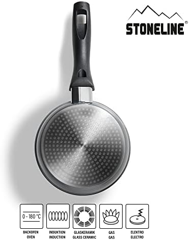STONELINE Patelnia 16 cm, Patelnia przystosowana do indukcji, Patelnia pokryta drobinkami prawdziwego kamienia, Patelnia uniwersalna z odlewu aluminiowego, Mała patelnia