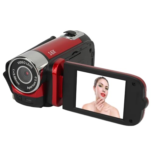Cámara de vídeo digital 1080P Kadimendium roja con pantalla de 2,4" y zoom 16X