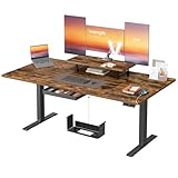 VASAGLE Höhenverstellbarer Schreibtisch, 160 x 80 cm, flexibel montierbarer Monitorständer, Schublade, USB-C-Anschluss, Erinnerung bei langem Sitzen, für Büro, vintagebraun LSD156KD01