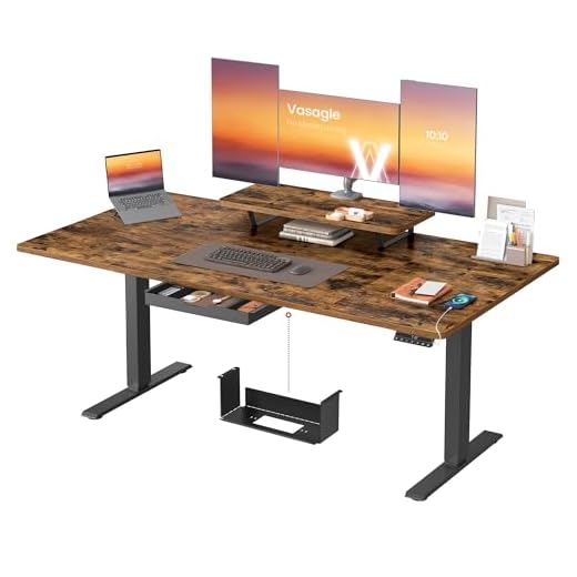 VASAGLE Höhenverstellbarer Schreibtisch, 160 x 80 cm, flexibel montierbarer Monitorständer, Schublade, USB-C-Anschluss, Erinnerung bei langem Sitzen, für Büro, vintagebraun LSD156KD01