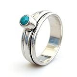 ZDIFDIC Vintage Round Synthetic Turquoise 925 Sterling Silver Ring Band Engagement Wedding Promise Bands with Blue Turquoise Stackable Multilayer Rings for Her 8#