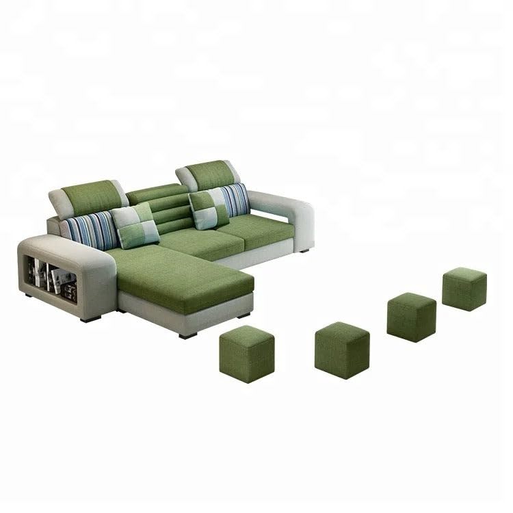 Image of Travis Luxury 8 Seater L Shape Sofa for Living Room Green & Light Grey LHS | Premium Sofa Set 8 Seater | L Shaped Sofa with Ottoman for Bedroom House Decor