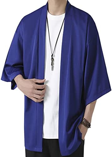 （13:30時点） [Yezai] メンズ 夏服 和式カーディガン メンズ 無地 羽織 七分袖 半袖 和風 薄手 おしゃれ シャツ 軽量 通気性 夏 服 大きいサイズ lan-2XL