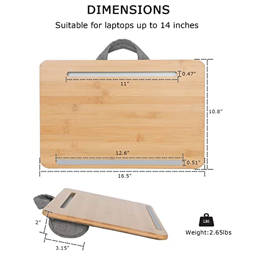 Base portátil de bambú para laptop con cojín y soporte para celular miniatura 3