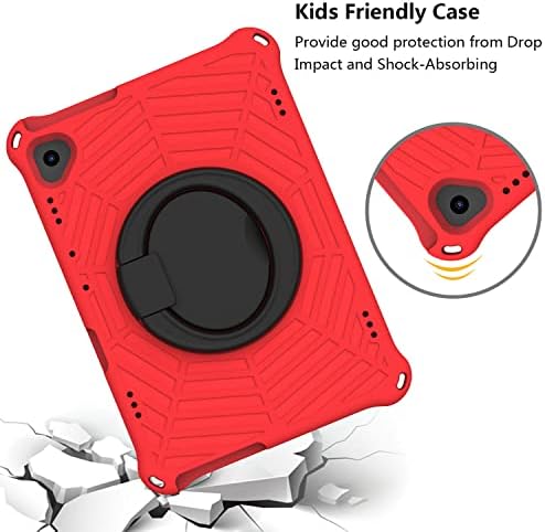 XunyLyee Case for Huawei MediaPad T5-10.1 Inch, with 360° Rotating Stand/Handle/Shoulder Strap Shockproof Case - Red