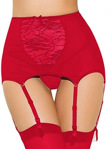 Women's High Waisted Lace Garter Belt w/G-String for Thigh High Stockings Red XL