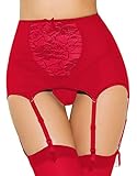 Women's High Waisted Lace Garter Belt w/G-String for Thigh High Stockings Red XL