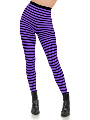 Sugar Sunday Nylon Striped Tights for Women Opaque Stripe Pantyhose Halloween Cosplay Hose - Black and Purple - One Size