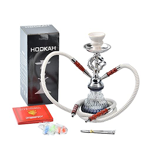 Hookah Set 11.4 Premium 2 Hose Deluxe Hookah Portable Design Modern Shisha Hookah Kit with 50 Pre-Punched Aluminum Hookah Foil Covers 5 Disposable Hookah Mouth Tips for Great Gift idea Hookah Set 11.4" Premium 2 Hose Deluxe Hookah Portable Design Modern Shisha Hookah Kit with 50 Pre-Punched Aluminum Hookah Foil Covers 5 Disposable Hookah Mouth Tips for Great Gift idea
