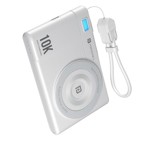Image of Portronics PowerShutter Air 10K 10000mAh 15W Wireless Magnetic Fast Charging Powerbank, In Built Type Cable,22.5W Type C PD Output,Light Weight,Compatible with iPhone 12 Above,Other Qi Enabled Devices