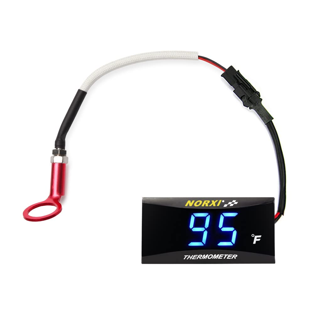 Digital Engine Temperature Meter Fahrenheit, Over-Temperature Alert, Engine Temperature Gauge with Probe Sensor Adapter for Most Marine ATV Generator Lawn Tractor Motorcycle(Blue,14mm Sensor)