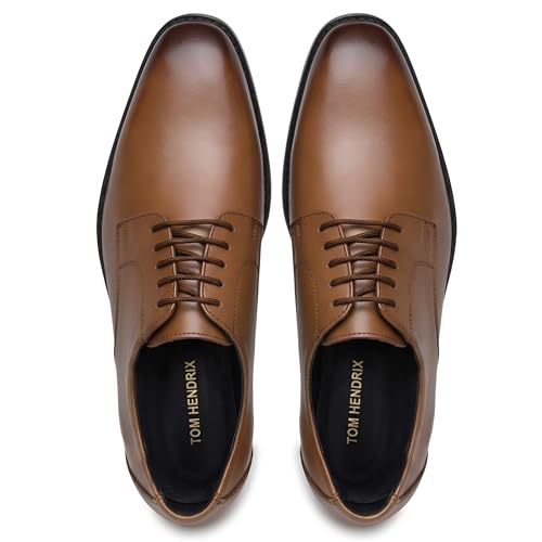 Image of Men's Genuine Leather Formal Lace-Up Shoes | Classic Plain Toe Derby Shoes | Formal Office, Business