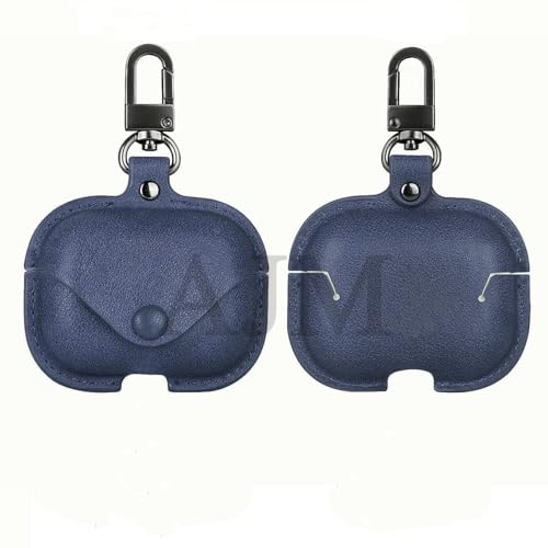 Image of AJM 360 Protection Shockproof Design Leather Case Compatible with Realme Buds Air 6 Pro (Navy Blue)