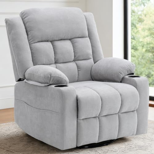 Image of Power Swivel Rocker Recliner Chair with Massage and Heat for Adults,Electric Glider Reclining Single Sofa Chair for Living Room,USB & Type-C Charging Ports, Infinite Position,Grey