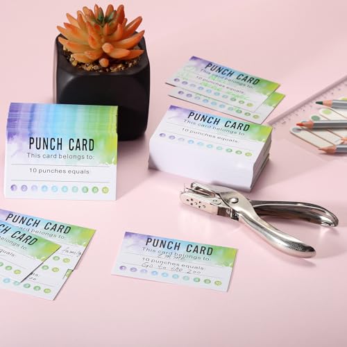 Image of ONEDONE Punch Cards 200 Pack - Reward Punch Cards for Kids Classroom Incentive Awards for Students Teachers Supplies - 3.5 inch x 2 inch Watercolor