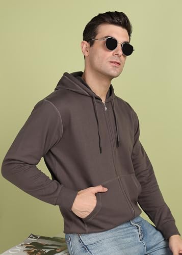Image of Alan Jones Clothing Men's Solid Zipper Hooded Sweatshirt | Ribbed Hem, Lined Hood, Side Pockets, Durable Zip | Multiple Colors