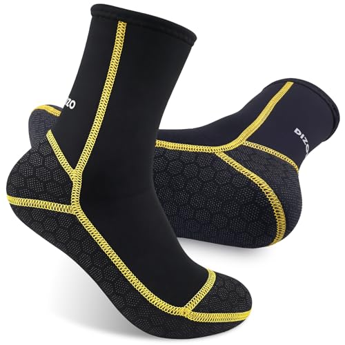 PAWHITS Neoprene Neoprensocken, 3mm Tauchsocken Thermo Anti-Rutsch Wassersocken für Scuba Schnorcheln Surfen Kajakfahren (Goldene Linien) M