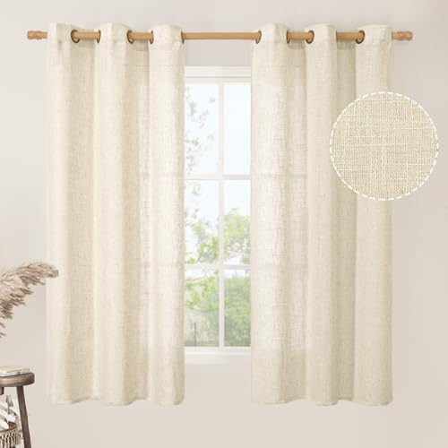 Image of LAMIT Linen Curtains 63 inches Long for Bedroom, Bronze Grommet Linen Drapes Light Filtering Sheer Window Curtains for Living Room, Set of 2 Panels (38 x 63 Inch, Beige)
