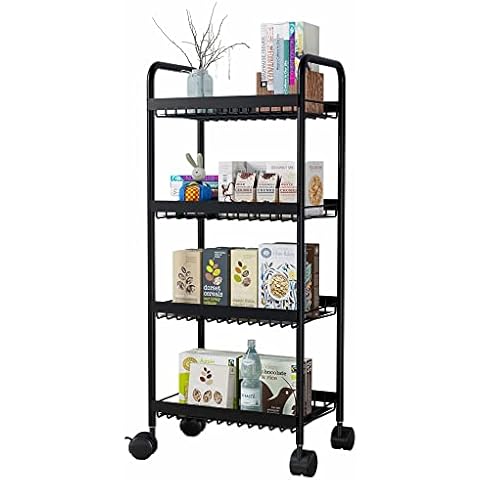 COVAODQ Kitchen Trolley with Wheels Storage Cart Vegetable Rack 4 Tier (Black) Cover